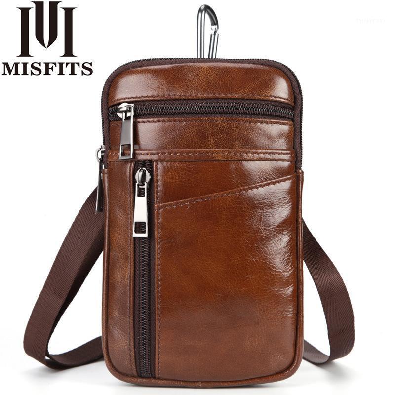 

Leather men Casual Design Small Waist Bag Messenger Bag Oil Wax Leather Shoulder Casual Small Mobile Phone1, Black