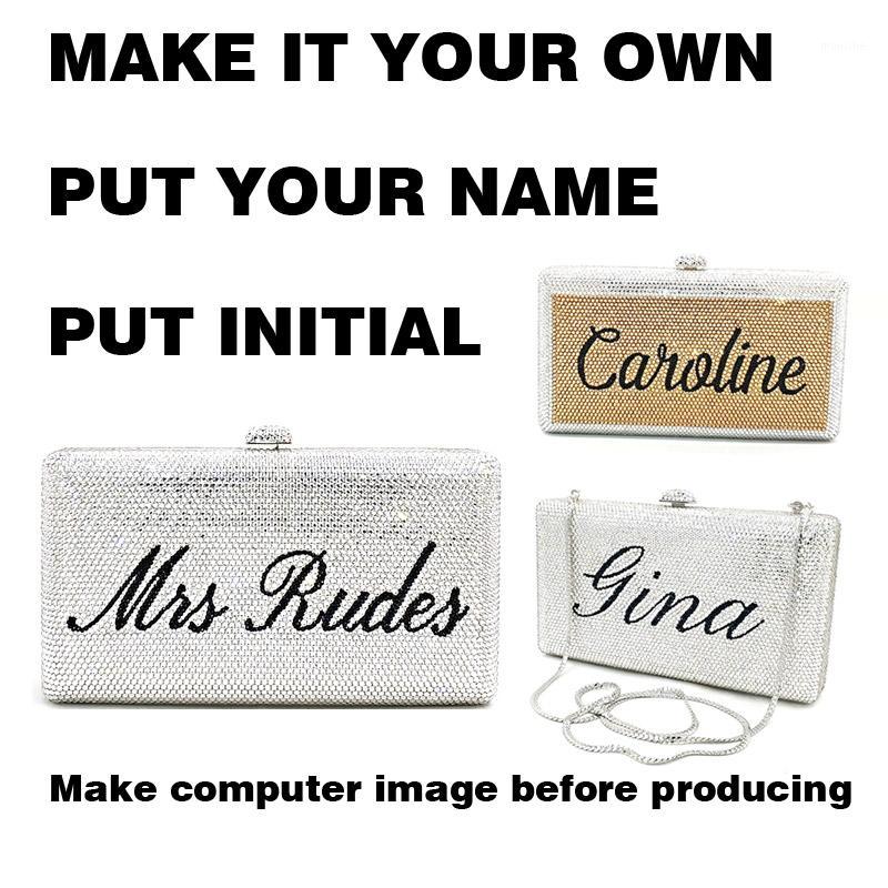 

Special customization Ladies personal name design Bridal wedding party purse evening party diamonds full crystal clutches purses1, 6121-color 1