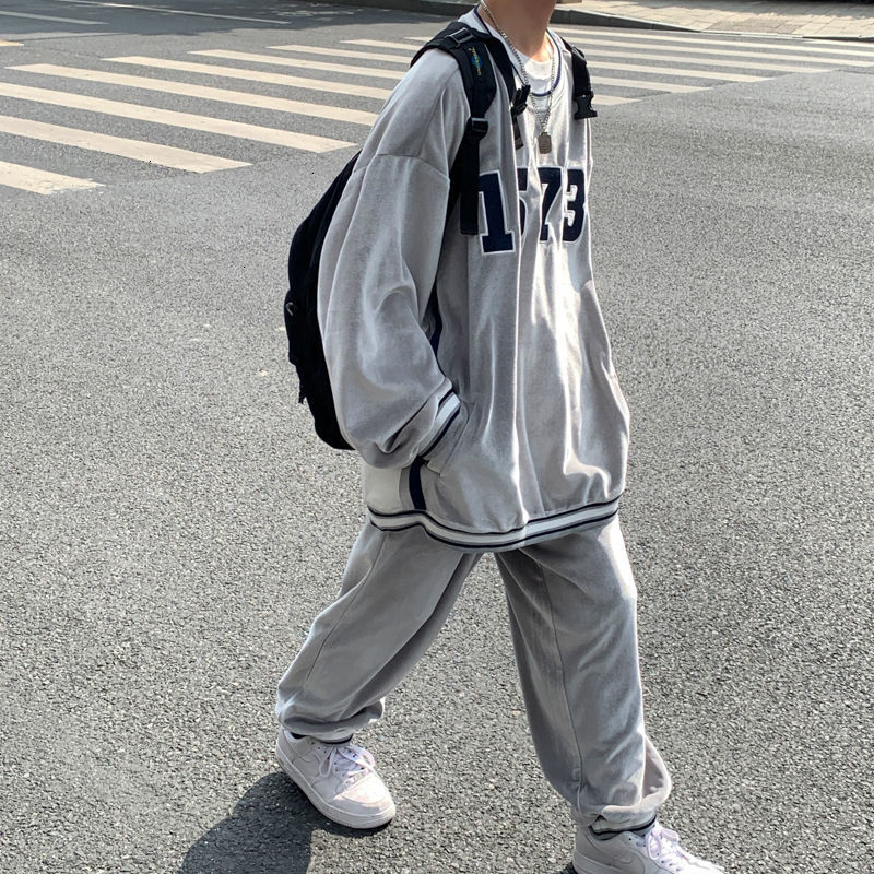

2021 New Men' Casual Oversize Suit Thickened Warm Sports Man Graphic Printed Hoodies Male 2 Piece Set Pants Clothes Uf4l, Black