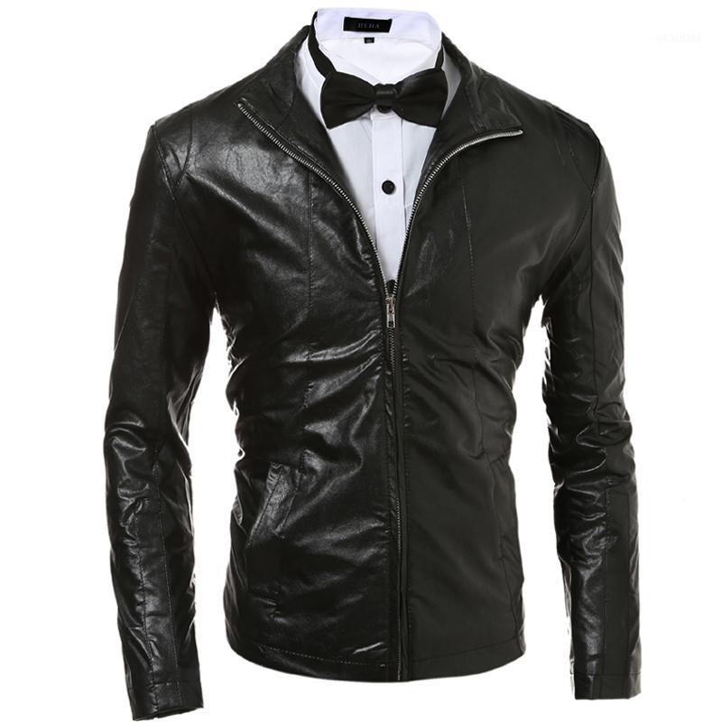 

Wholesale- Men's Foreign trade Explosion Models Solid color Simple and Stylish Slim Leather Jacket Black/Red/Dark Blue M-2XL1