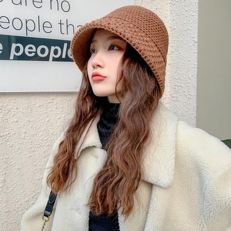 

Fashion Female Knitting Bucket Hats Harajuku Bucket Hat Fishing Outdoor Panama Hip Hop Cap Autumn Winter For Fisherman Hat, White