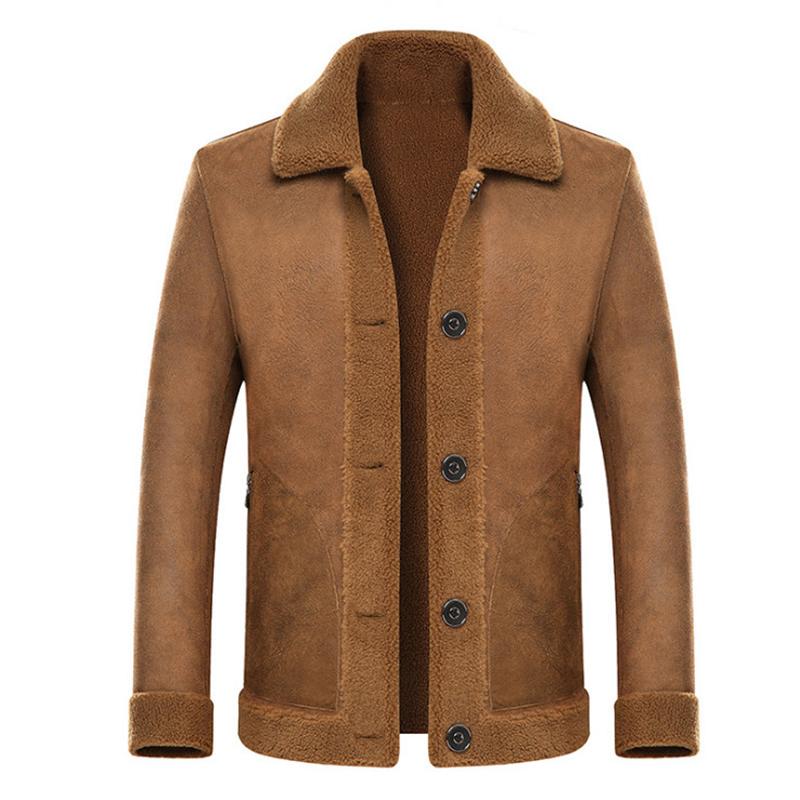 

New Boutique Wool Blends Jacket Men British Style Fleece Coat Winter Suede Jacket Male Wool Overcoat High quality, Black