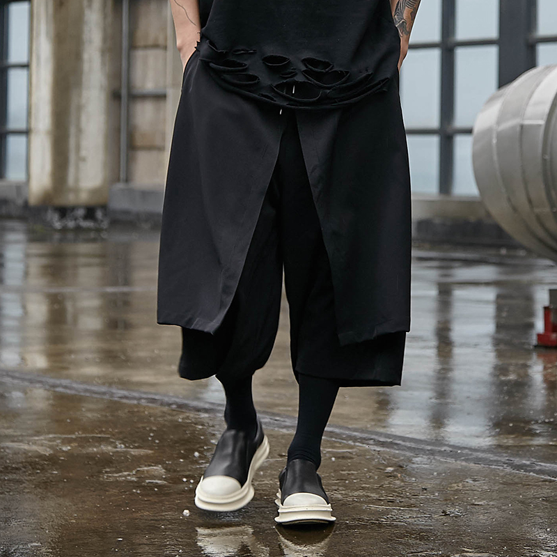 

2021 New S-6xl. Original Big Daddy Man Four Seasons Tide Take Off Skirt to Do Dark Casual-style Show of Men Pants Wide Leg SL99, Black