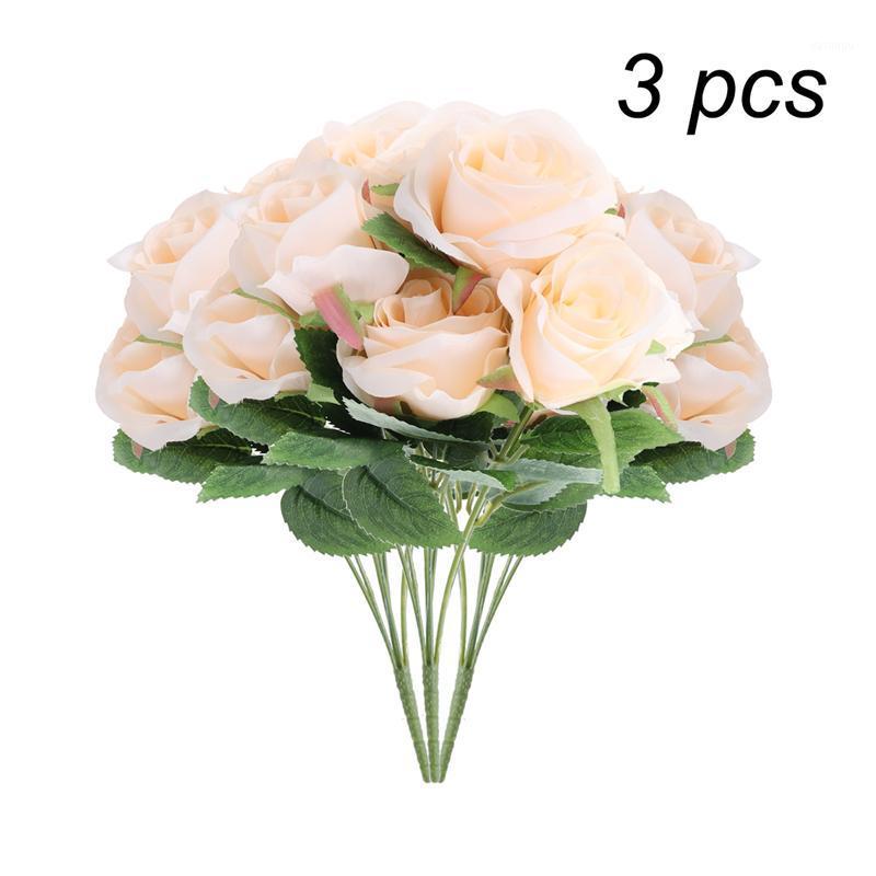 

3pcs Simulation Flowers Silk Flowers Artificial 7 Heads Rose Bouquet for Home Bridal Wedding Party Festival Decor (Champagne)1, As pic