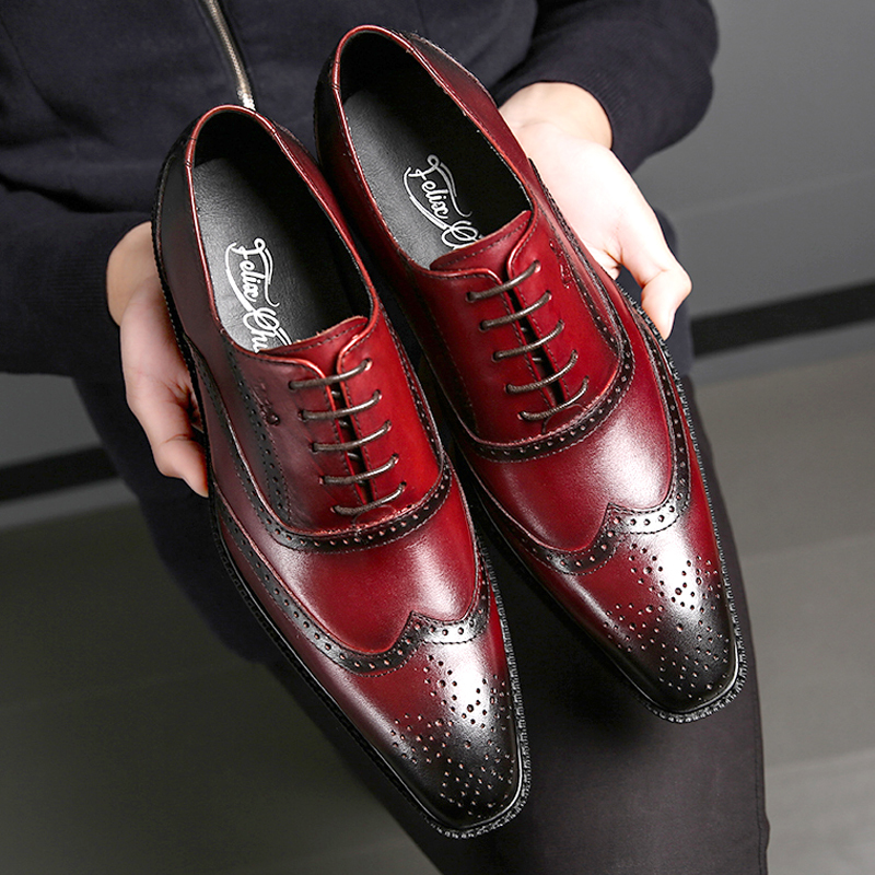 

Classic stylish cow leather brogue male lace even pointed to breathable toe shoes for men of high quality 39-46, Blake