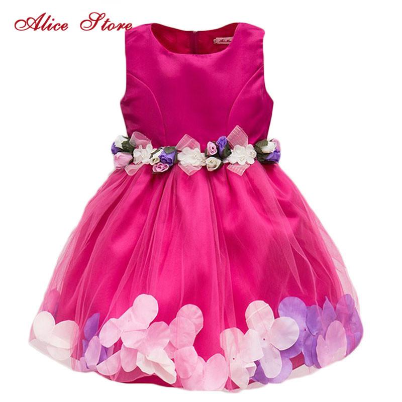

Kids Infant Girls Flower Petals Dress Children Bridesmaid Toddler Elegant Dress Pageant Wedding Bridal Tulle Formal Party, Pink