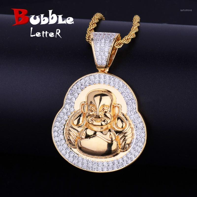 

Iced Designer Religious Buddha Pendant Necklace Charms Tennis Chain Gold Color Cubic Zircon Men's Hip hop Jewelry1