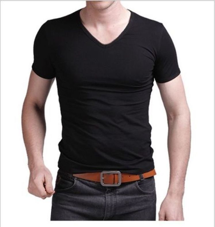 

2019 Summer Hot Sale T- Shirt New Men's V Neck Tops Tee Shirt Slim Fit Short Sleeve Solid Color Casual T-Shirt kg-123, White