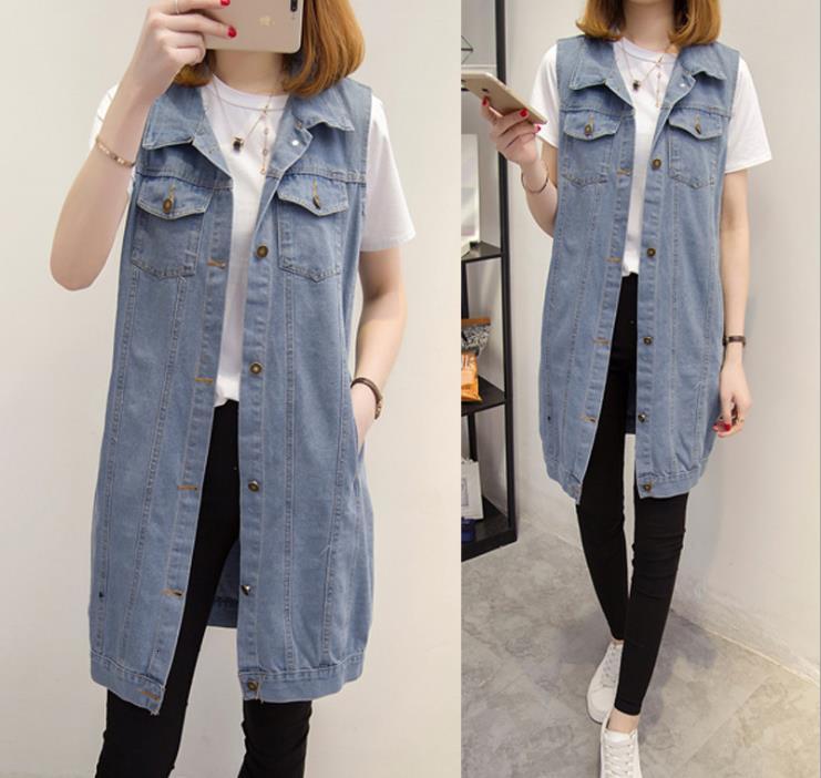 

Spring Summer New Big Size Women's Cowboy Vest Jacket O418, Blue