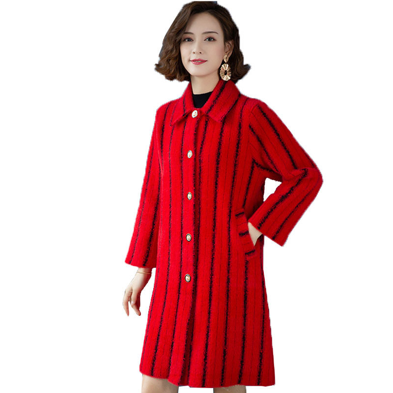 

High Quality Mink Fleece Autumn Winter New Korean Women's Wool Coat Mid-length Plus Size Woolen Jackets 6xl R331 Gem1, Red.