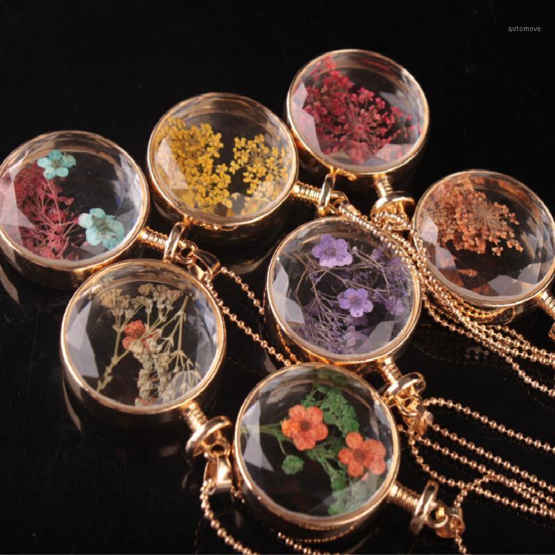 

2020 Fashion Perfume Bottle Clear Glass Pendant Necklace Handmade True Dried Flower Charm Gold Chain Women Jewelry Necklace1