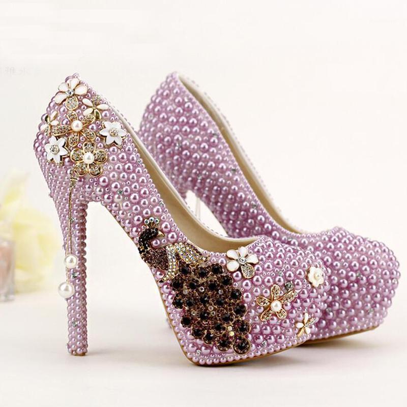 

2020 Elegant Women Spring Party Prom Shoes High Heel Bridal Dress Shoes Wedding Purple Pearl Tassel Fashion Banquet Pumps1, Purple 12cm heels