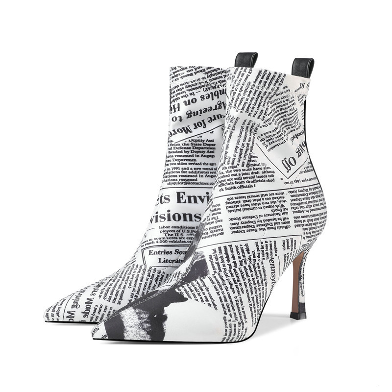 

2021 New Big 34-43 Sexy Lady Toe High Heels Ladies Autumn Boots Classic Q7EZ, Newspaper