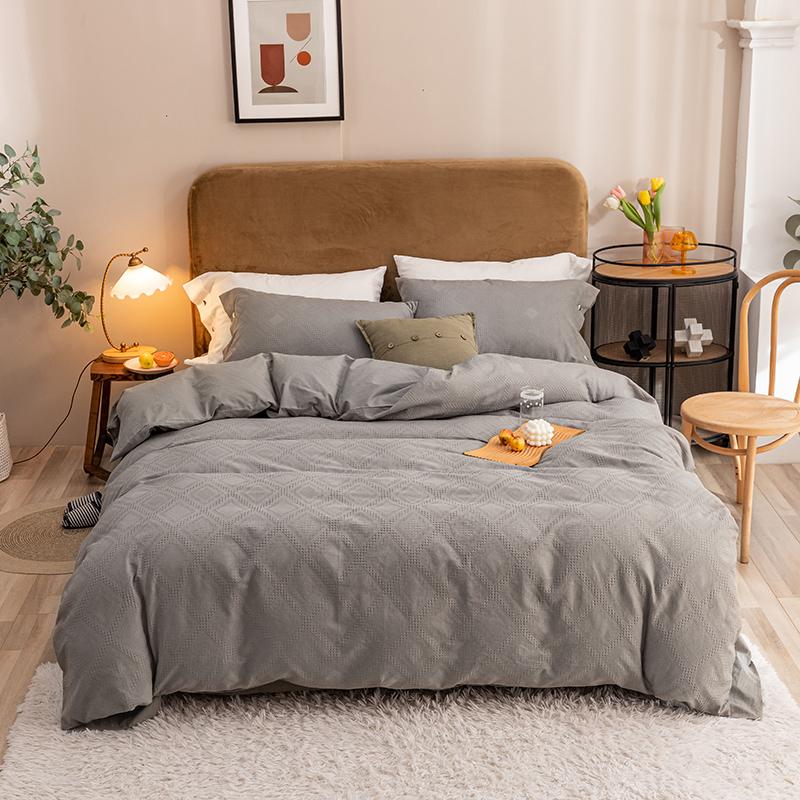 

Fashion King Bedding Set Washed 100%Cotton Duvet Quilt Cover Flat Sheet Linen Solid Color Simple Adult Bedclothes Home Textile, White