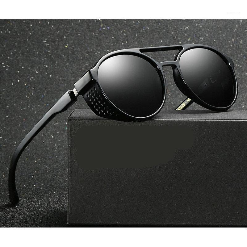 

MINCL/ 2020 new hollow polarized lenses polarized sunglasses men punk Gothic round metal glasses UV400 with box LXL1