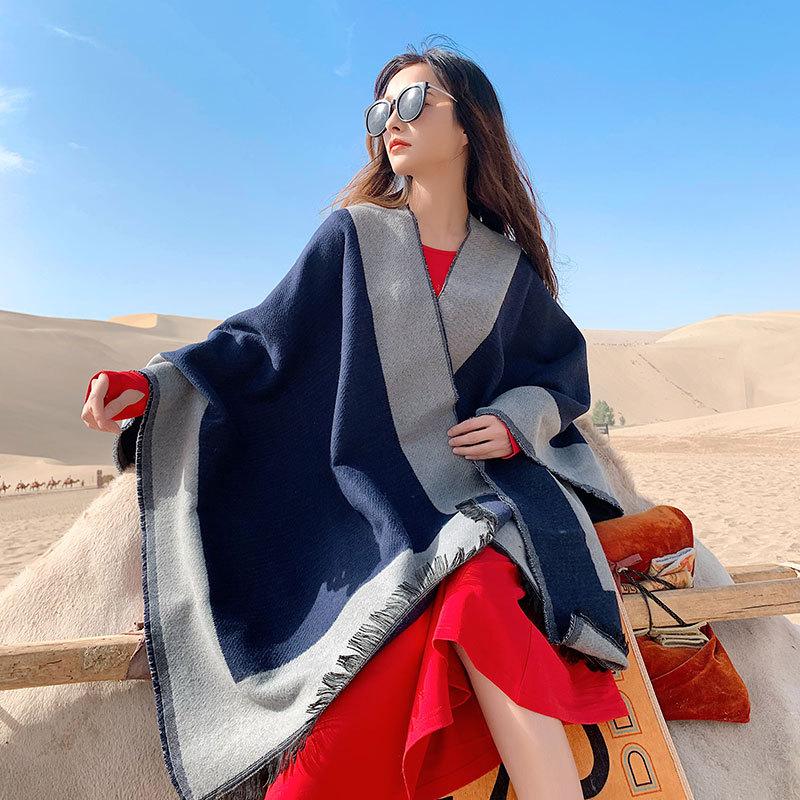

Autumn Winter Scarf Women Patchwork Thickened Warm Cape Echarpes Reversible Warm Mujer Bufanda Cachecol Feminino