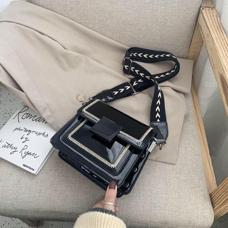 

Fashion Shoulder Bags Wide Strap Messenger Bag Brand Designer PU Leather Crossbody Bags For Women 2021 New Black Female