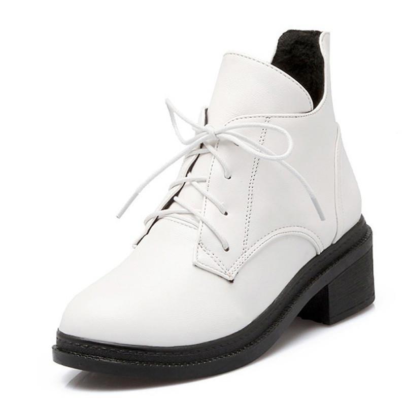 

Shoes Woman Winter Boots Women Thick Heels Solid Ankle Fashion White Black Red Yellow Botas Mujer XKD2067