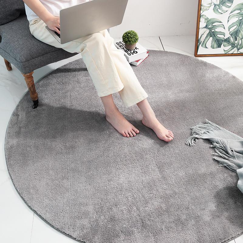 

Japanese Solid Round Carpet Livng Room Home Round Fluffy Rug Computer Chair Floor Mat Soft Kids Room Tatami Shaggy Carpet1, Gray
