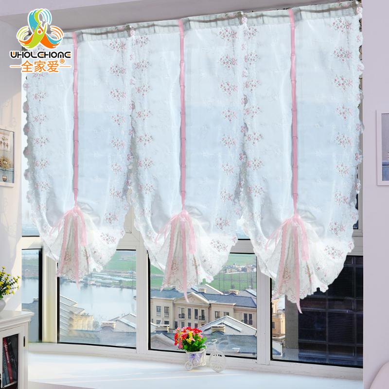

Pink Bowknot Window Roman Curtain Pastoral Tulle Embroidered Sheer For Kitchen Living Room Bedroom Window Curtain Screening, Pink 1pcs