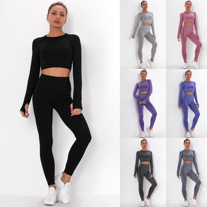

Seamless Yoga Set Workout Clothes Long Sleeve Fitness Top Shirt+High Waist Gym Leggings Sports Fitness Running Yoga Suit D21