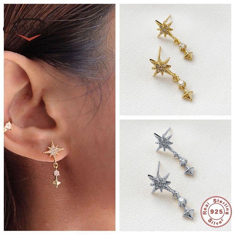 

CANNER Real 925 Sterling Silver INS Style Geometric Polaris Stud Earrings For Women Piercing Earring Earings Jewelry Pendientes1
