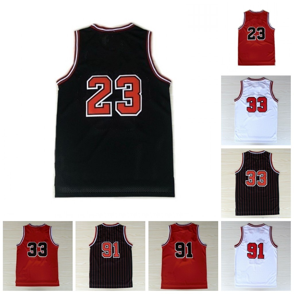 

Men Vintage 23 Basketball Jerseys 33 91 Red White Black Stitched Shorts, As