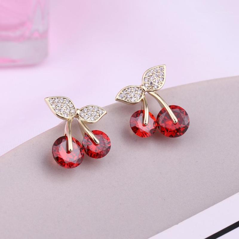 

1pcs Fashion exquisite 3 color Cute Cherry Earrings Crystal Zircon Stud Earring Wedding Party Earring For Women Girls Gifts1