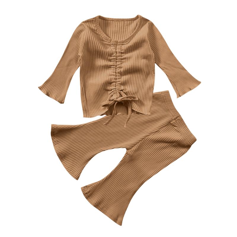 

Newborn Tops+pants Pajamas Baby Solid Knitted Drawstring Romper Sleepwear Sets Winter Newborn Infant Baby Clothes, Beige