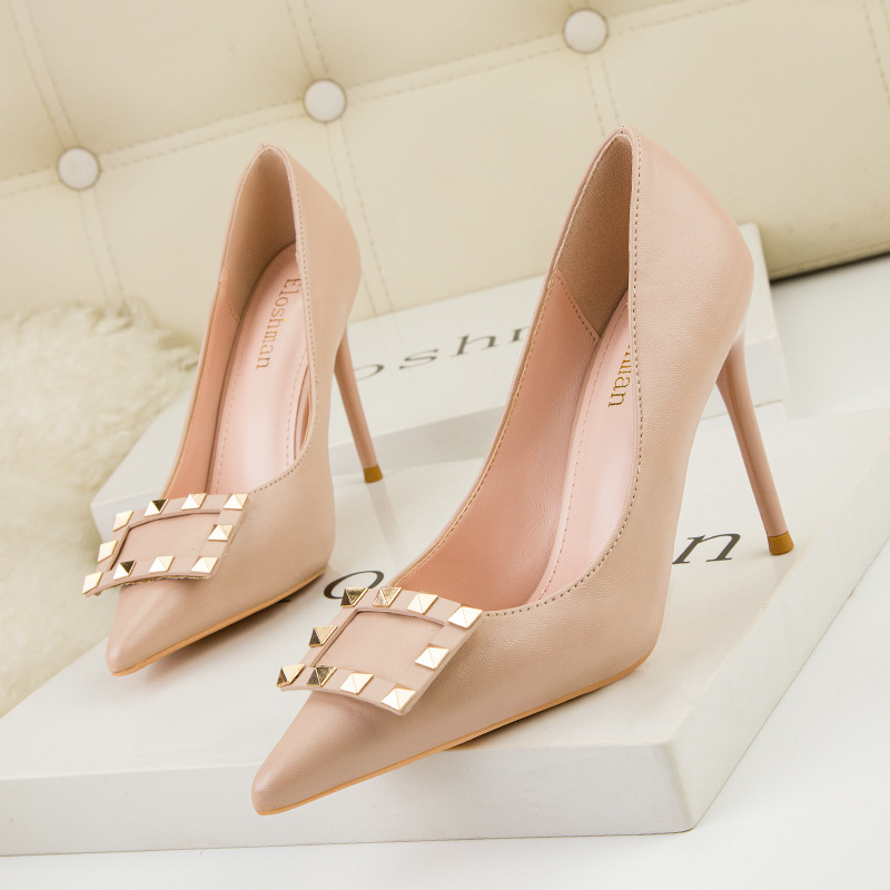 

2020 and Fashion Professional Women's High Heels Flat Mouth Sexy Rivet Single Shoes Drdr, Six cm number