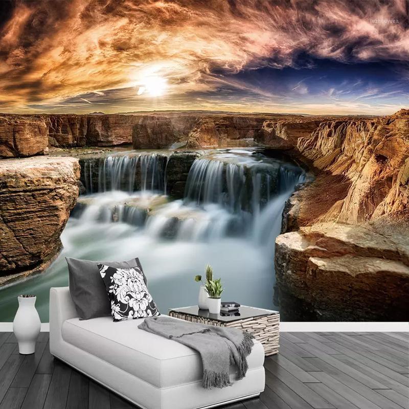 

Custom 3D Wallpaper Walls Rock Waterfall Living Room Sofa Background Wall Decor Nature Landscape Photo Mural Papel De Parede 3D1, As pic