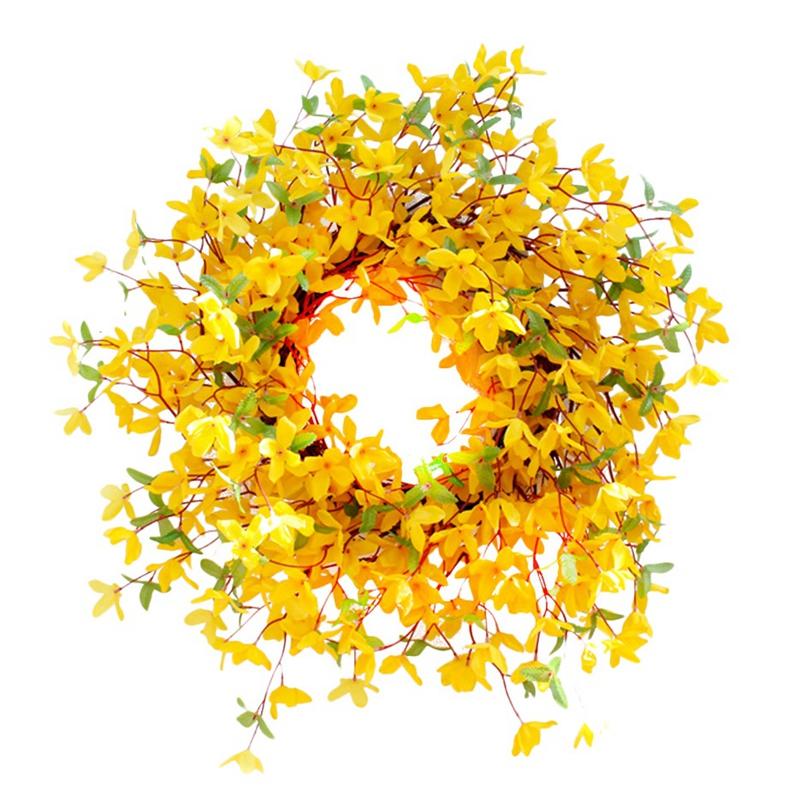 

Forsythia Wreath Winter Jasminum Wreath for Rustic Spring Summer Farmhouse Front Door Wedding Party Home Wall Decor, Yellow