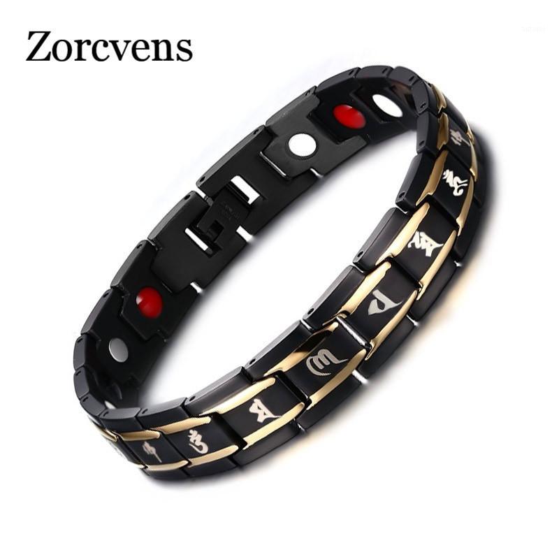 

Modyle Health Men Bracelet Bangle 316L Stainless Steel Magnetic Care Jewelry Black Engraved Chinese Buddhism1