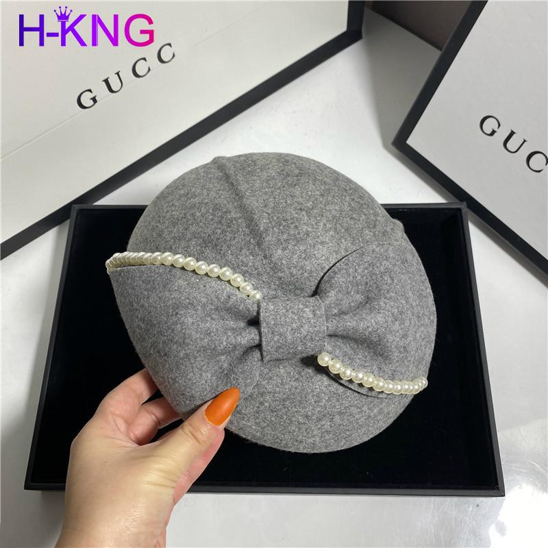 

Springtime New British Elegance Autumn Winter Warm Bowknot Pearl Chain Leisure Lady Beret Cap Women Fishermen Hat, Black