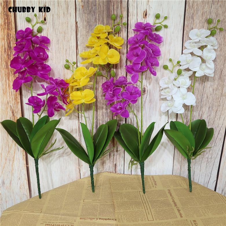 

2 forks Real touch artificial butterfly orchids with leaves wholesale small felt latex flowers wedding decorative Phalaenopsis, White