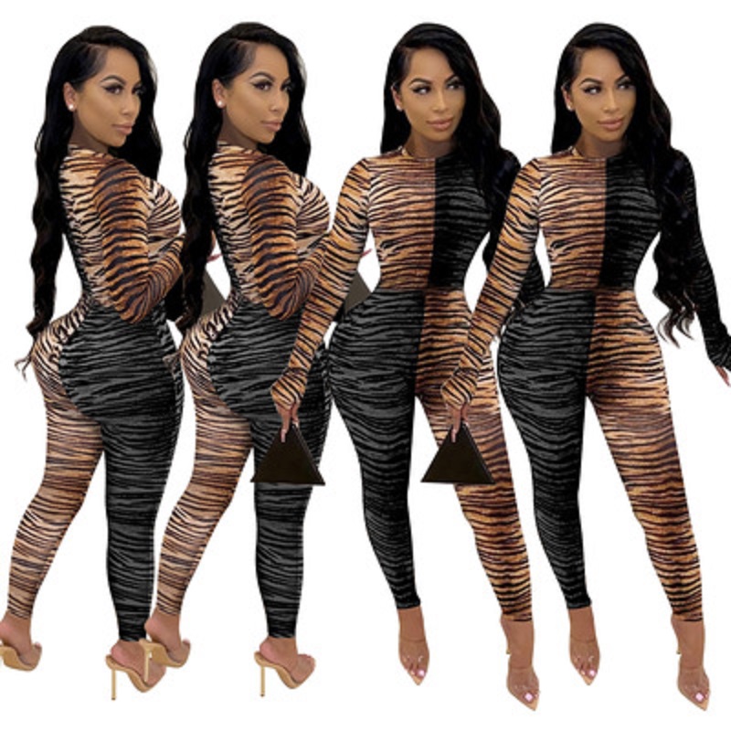 

Womens Fashion Tight Jumpsuit Womens Top Quality Color Block Jumpsuits 2021 New Spring Leopard Print Women Rompers Hot Selling, Black