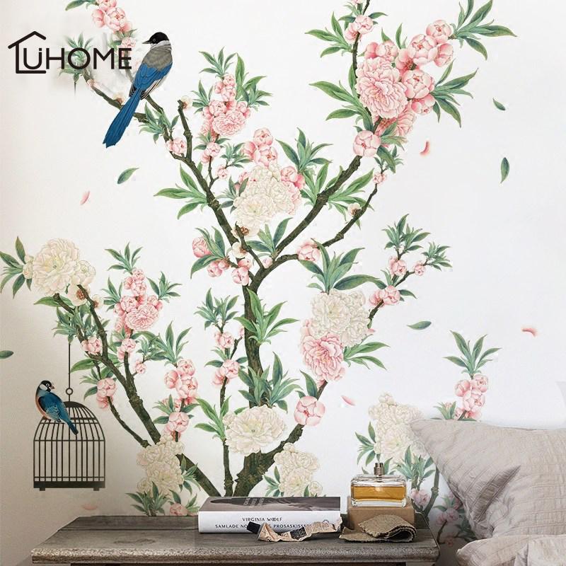 

Charming Romantic Apricot Flower Wall Sticker for Living Rooms Apricot Tree Birds Wall Decal Bedroom Sofa Decoration Art
