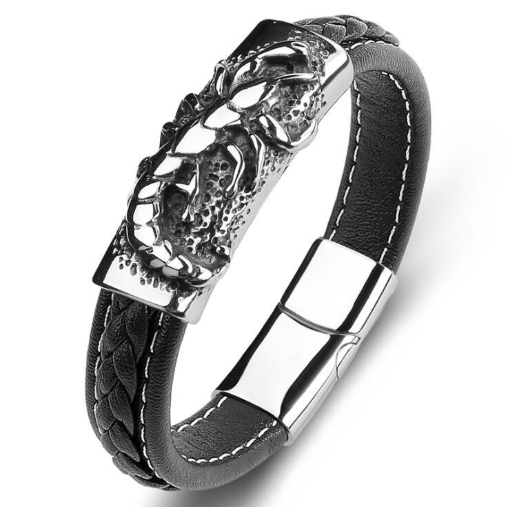 

Simple Fashion Men's Leather Hand-woven Scorpion Stainless Steel Punk Bracelet