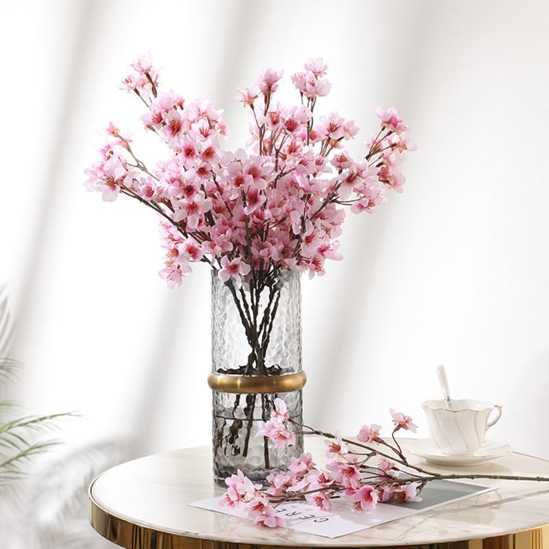 

DIY Plastic Fake Flower Bouquet Plum Blossom Branch Silk Flower Wedding Decor Artificial Simulation Peach Branch Home Decor1, Pink