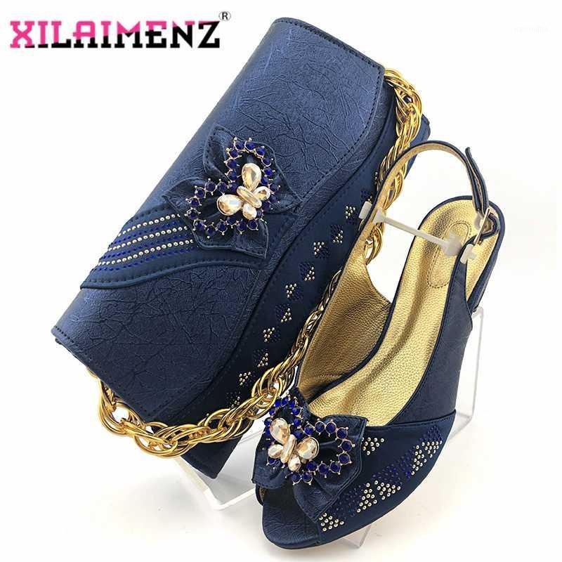 

New Arrival Summer Dark Blue Sandals Shoes And Bags Set Fashion Italian Women High Heels Shoes And Bag Set For Evening Party1, Champagne
