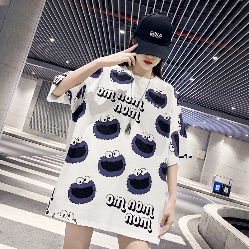 

L8878# summer new large white body short sleeve T-shirt women' Pullover loose girlish medium and long European goods