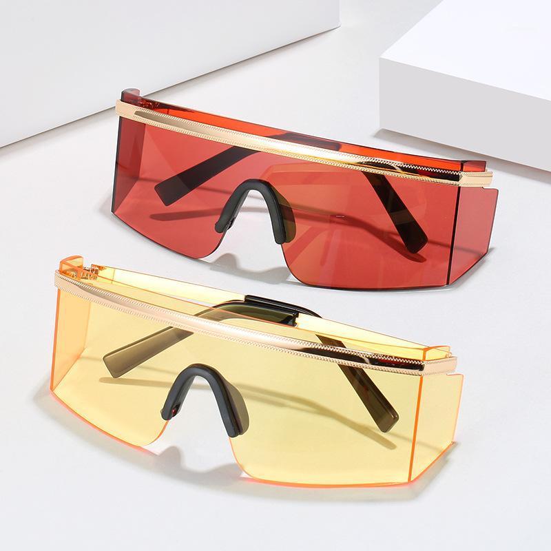 

2020 Fashion Windproof Goggle Sunglasses Men Women One Piece Lens Brand Oversized Flat Top Wrap Metal Sun Glasses For Male UV4001