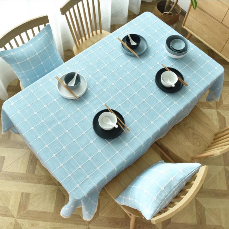

Cotton and Linen Rectangle Tablecloth Christmas Table Cover Decorations Home Hotel Dinner Table Cloth Waterproof Cover 1Pc, Blue
