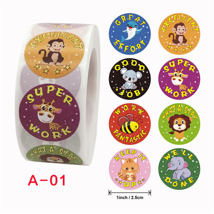 500 Piezas/Rollo Cartoon Animal Reward Stickers Diario Scrapbooking Profesor Incentivo Estilo A CADANIA Adhesivos Adhesivos 