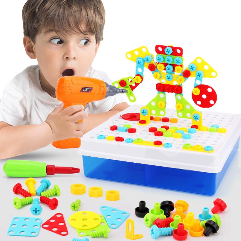 

New In Stock Toys For Children Boys Electric Drill Nut Match Tool Educational Toys Blocks Sets Toy Design Building Toddler Boy Toys Box