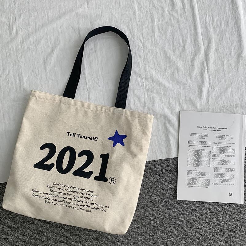 

2021 New Products Original Canvas Bag Women's Shoulder Bag Korean Retro Simple Art Student Large Capacity Tote, Other