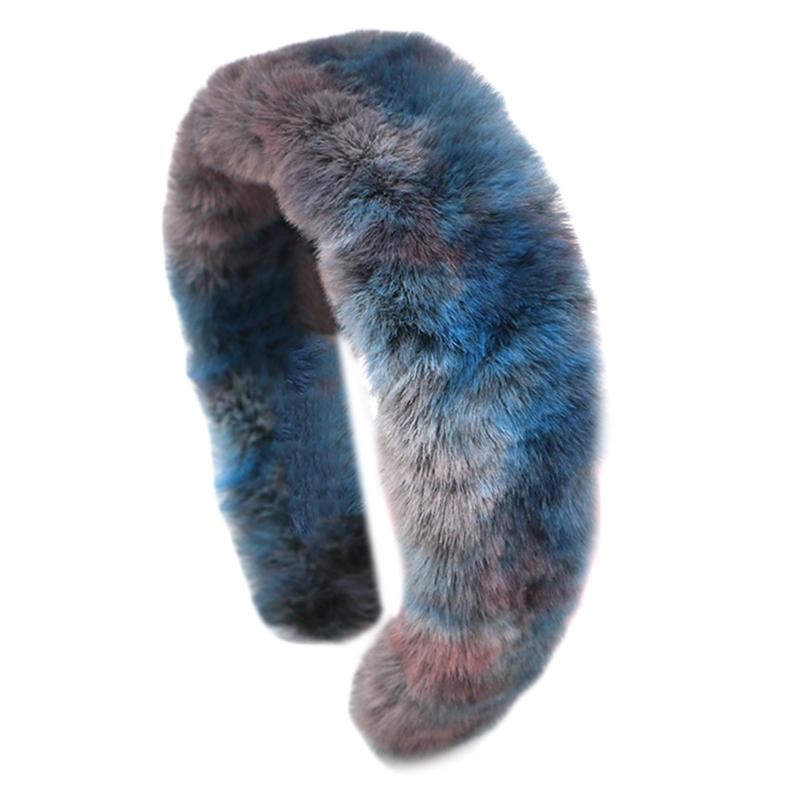 

Women Vintage Winter Fluffy Plush Headband Colorful Tie-Dye Wide Hair Hoop Crown