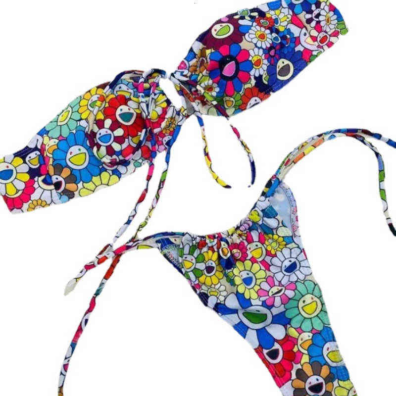 

Bathing Suits Woman Sexy Sunflower Printed Bikini Swimming Suit For Women V Waist Bikini Push Up 2 Piece Sets, White;black