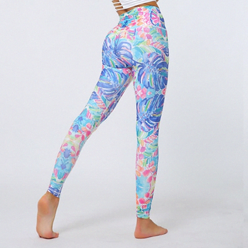 Women's Sporty Leggings Print Full Length Pants Gym Yoga Stretchy Patterned Comfort Sports High Waist Skinny Blue Blushing Pink Army Green Fuch