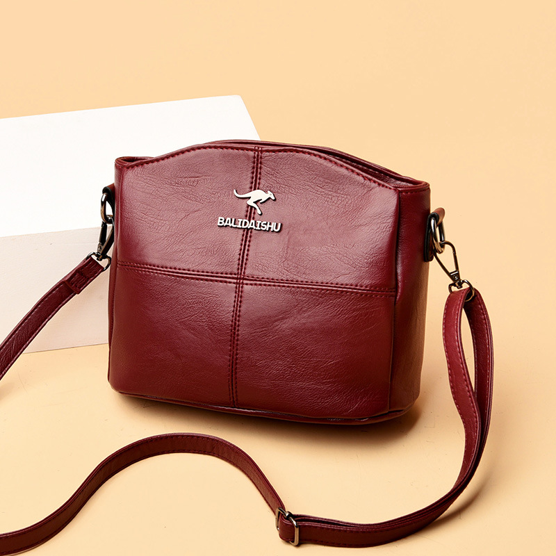 

Wholesale factory ladies shoulder bags retro sewing plaid handbag simple and elegant solid color leathers handbags soft and comfortable leather messenger bag